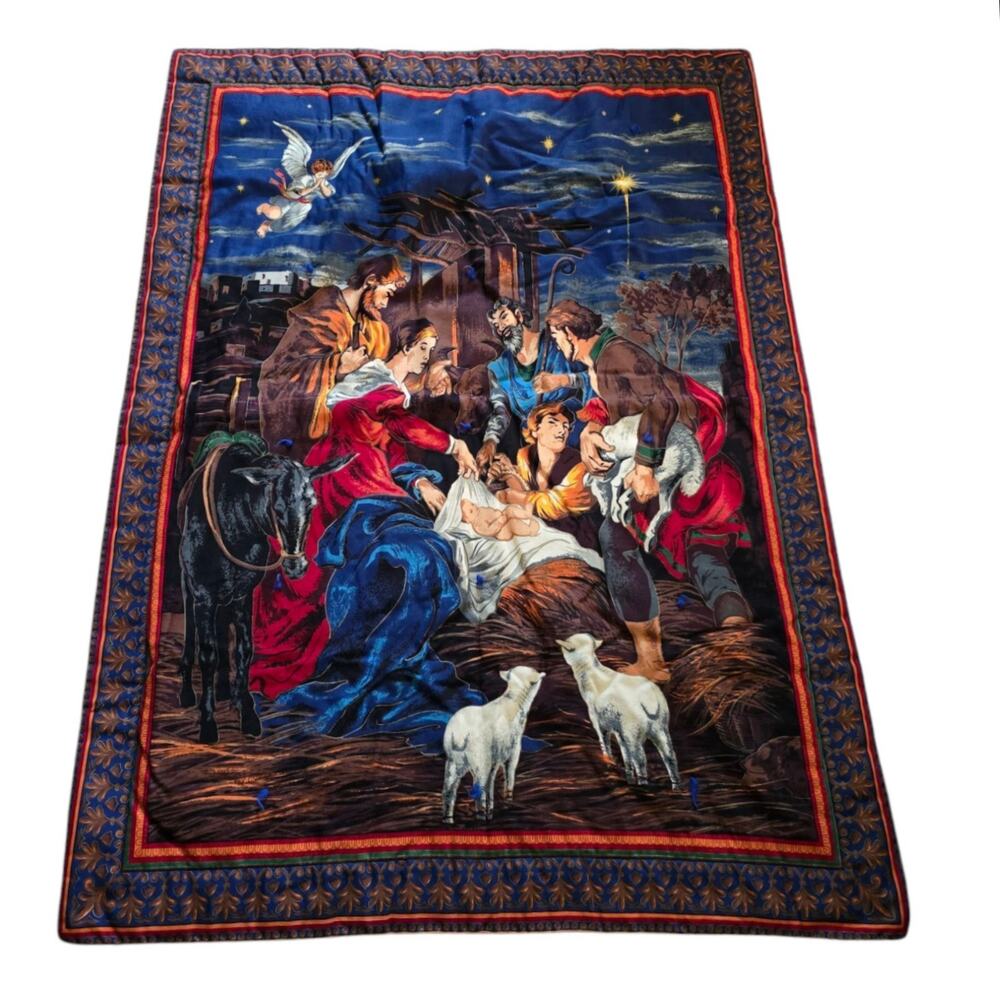 VTG Cranston Print Works 2004 Fabric Nativity Scene Christmas Manger COMPLETED